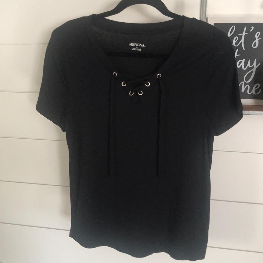 Merona tie up black short sleeved top - Small